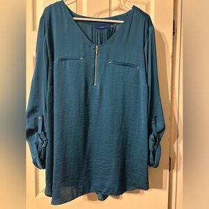 Plus 2X Apt 9 long sleeve Emerald Green Blouse Office, Dinner, Party